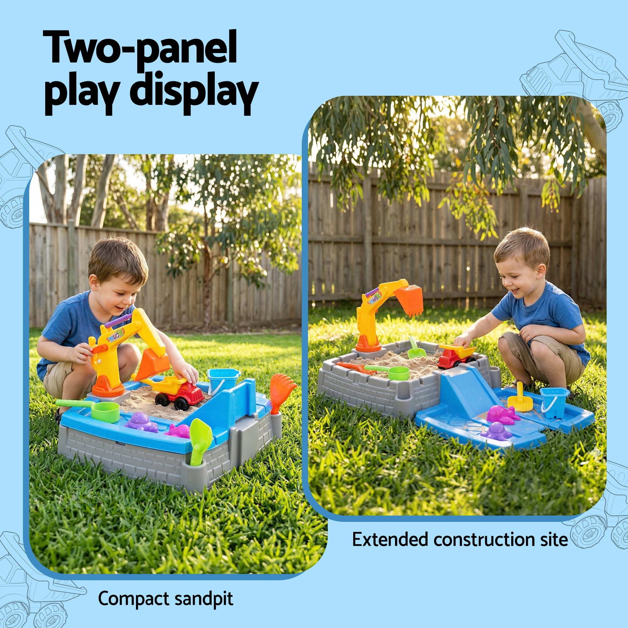 Keezi 2-in-1 Kids Sandpit Water Table Working Excavator Digger Sensory Play Toys SAND-PLS-EVT-GY