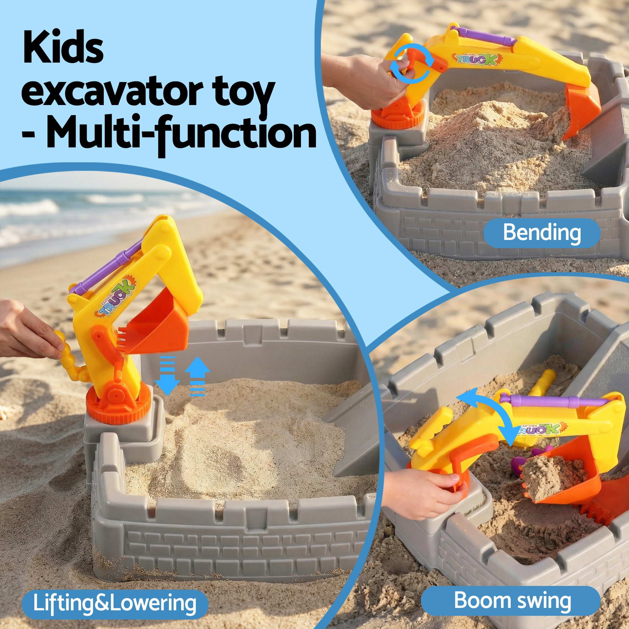 Keezi 2-in-1 Kids Sandpit Water Table Working Excavator Digger Sensory Play Toys SAND-PLS-EVT-GY