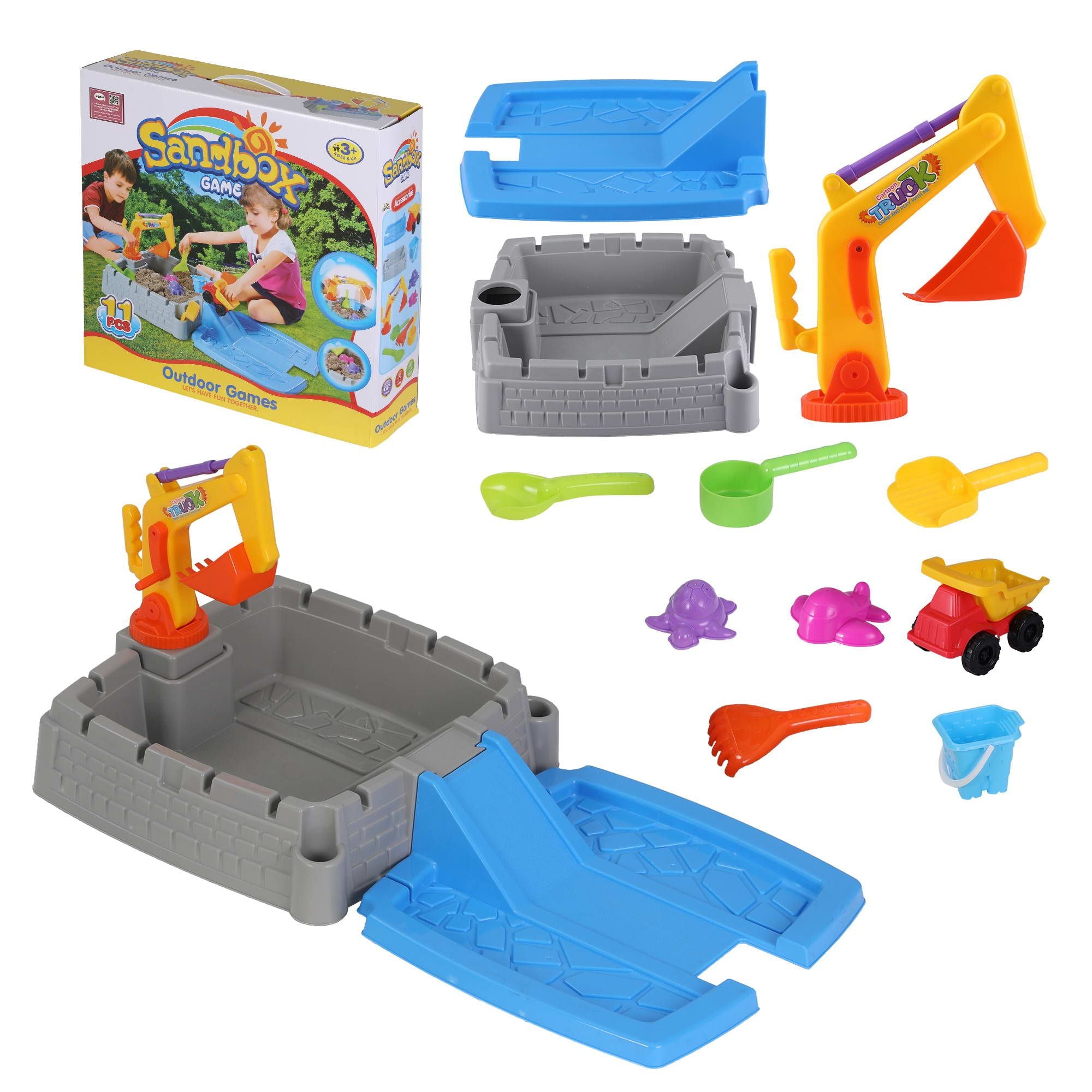 Keezi 2-in-1 Kids Sandpit Water Table Working Excavator Digger Sensory Play Toys SAND-PLS-EVT-GY