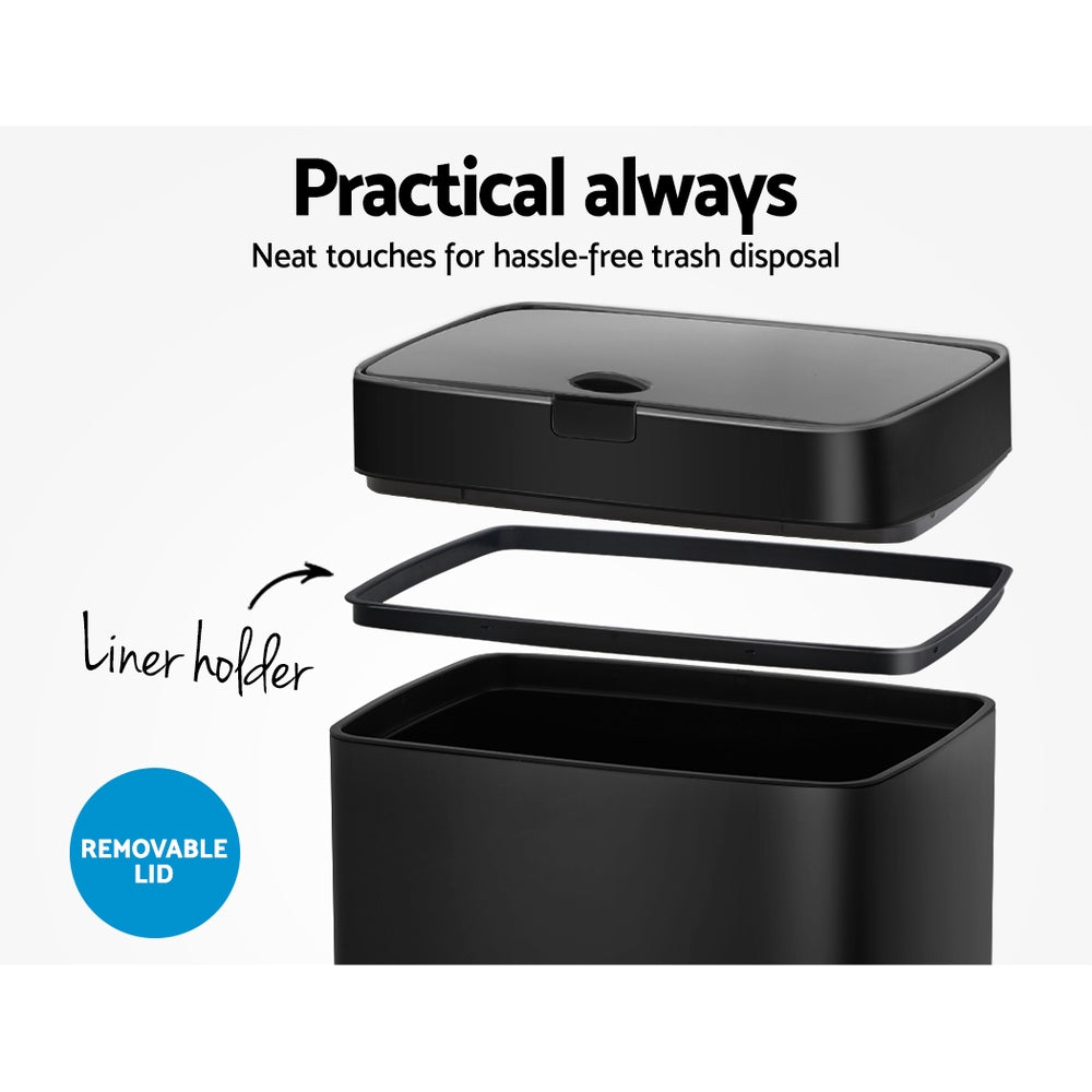 Devanti 45L Motion Sensor Bin Rubbish Automatic Black SB-45L-S23-BK