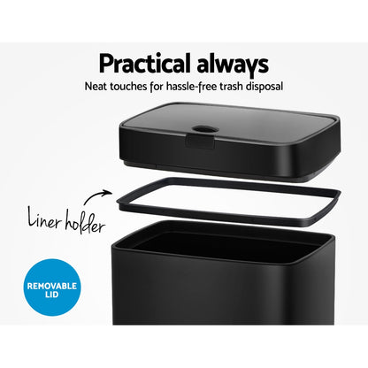 Devanti 45L Motion Sensor Bin Rubbish Automatic Black SB-45L-S23-BK