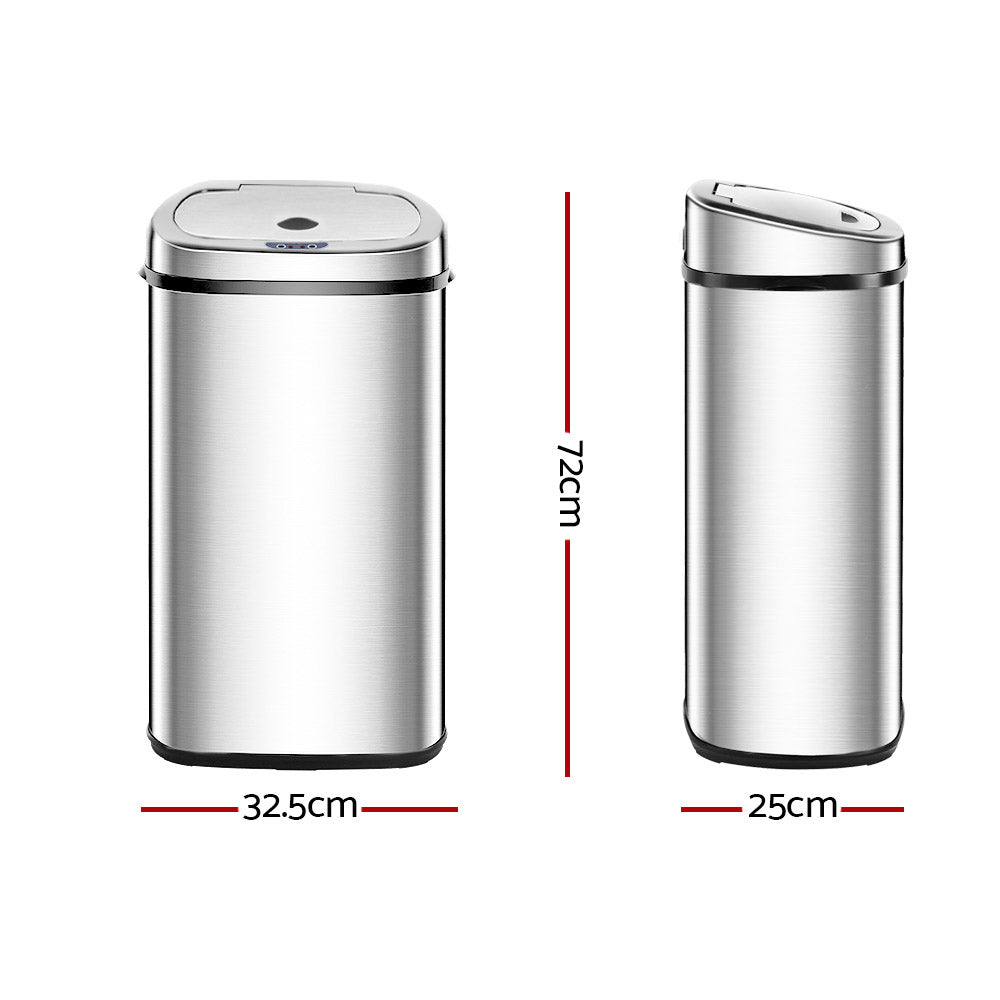 Devanti 50L Motion Sensor Bin Rubbish Automatic Silver SB-50L-S02-A