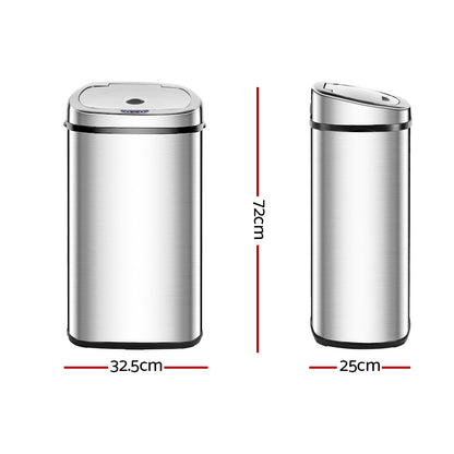 Devanti 50L Motion Sensor Bin Rubbish Automatic Silver SB-50L-S02-A
