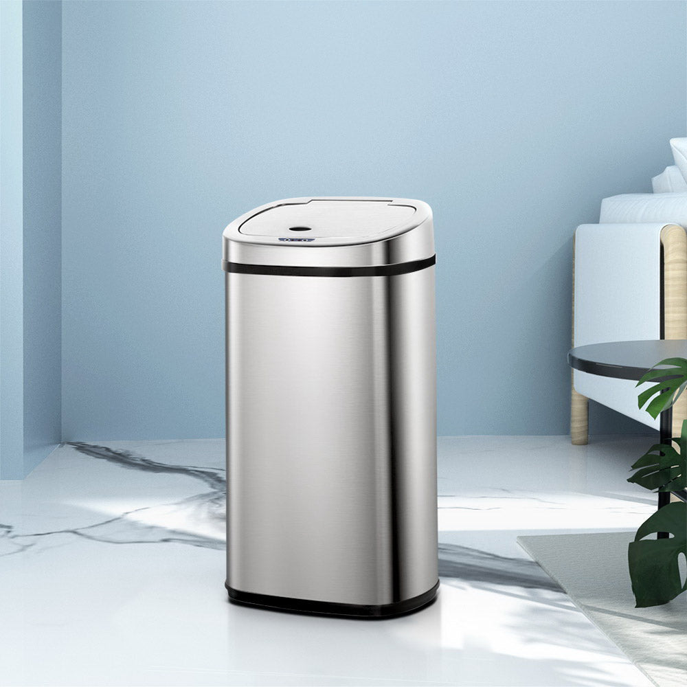 Devanti 50L Motion Sensor Bin Rubbish Automatic Silver SB-50L-S02-A