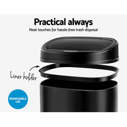 Devanti 58L Motion Sensor Bin Rubbish Automatic Black SB-58L-S06-BK