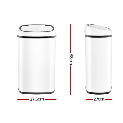 Devanti 58L Motion Sensor Bin Rubbish Automatic White SB-58L-S06-WH