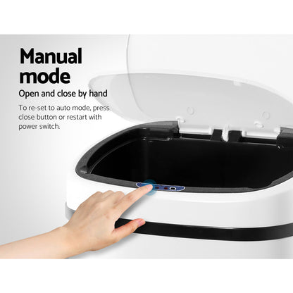 Devanti 58L Motion Sensor Bin Rubbish Automatic White SB-58L-S06-WH