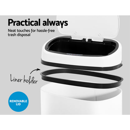 Devanti 58L Motion Sensor Bin Rubbish Automatic White SB-58L-S06-WH
