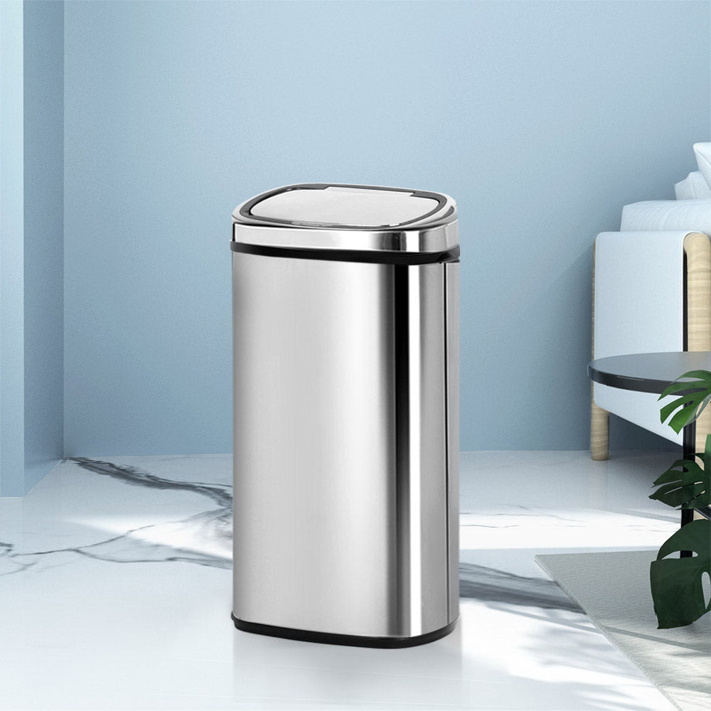Devanti 68L Motion Sensor Bin Rubbish Automatic Silver SB-68L-S06-A