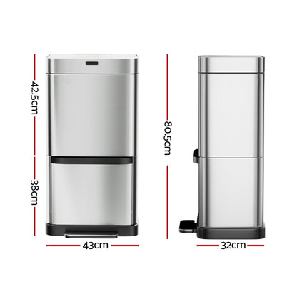 Devanti 70L Motion Sensor Bin Pedal Bins Automatic Siver SB-70L-S20-A