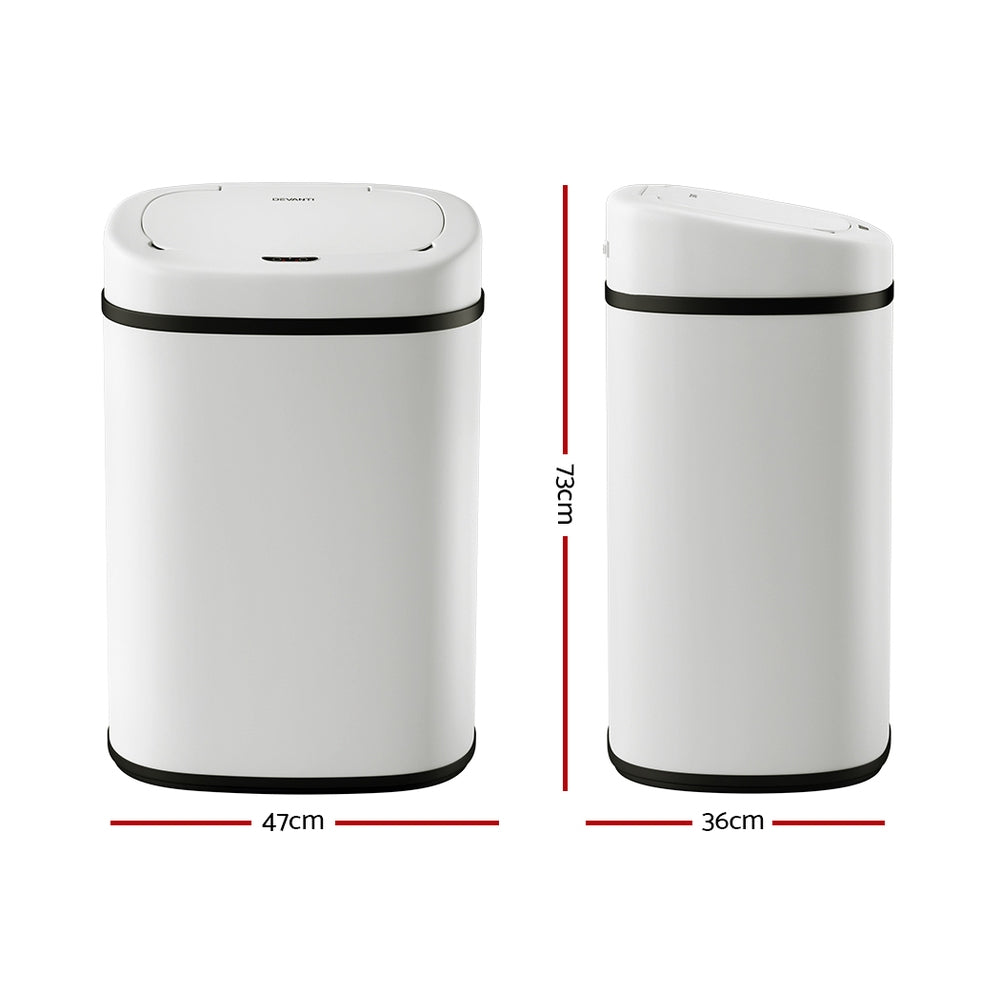 Devanti 82L Motion Sensor Bin Rubbish Automatic White SB-82L-S24-WH