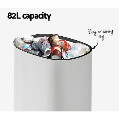 Devanti 82L Motion Sensor Bin Rubbish Automatic White SB-82L-S24-WH