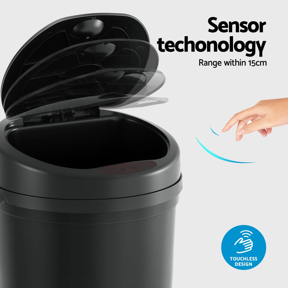 Devanti Sensor Bin Motion Rubbish Bins Kitchen Automatic Trash Can Black 9L SB-9LR10-BK