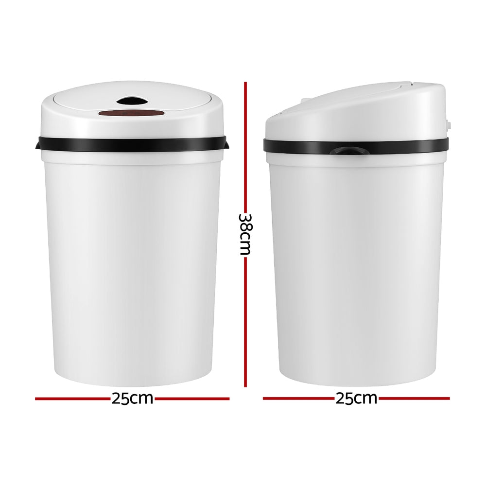 Devanti Sensor Bin Motion Rubbish Bins Kitchen Automatic Trash Can White 9L SB-9LR10-WH