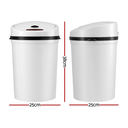 Devanti Sensor Bin Motion Rubbish Bins Kitchen Automatic Trash Can White 9L SB-9LR10-WH