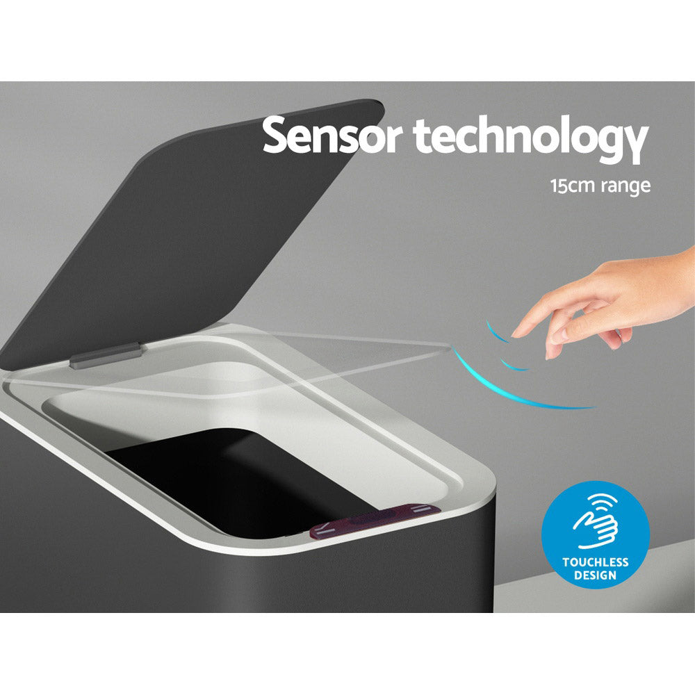Devanti 9L Motion Sensor Bin Rubbish Automatic Ash Black SB-9LS26-BK