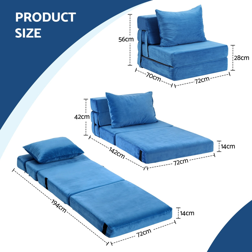 Artiss Convertible Folding Sofa Bed Armless Lounger Foam Floor Sofas Futons Couches SB-B-COMP-1010-BU