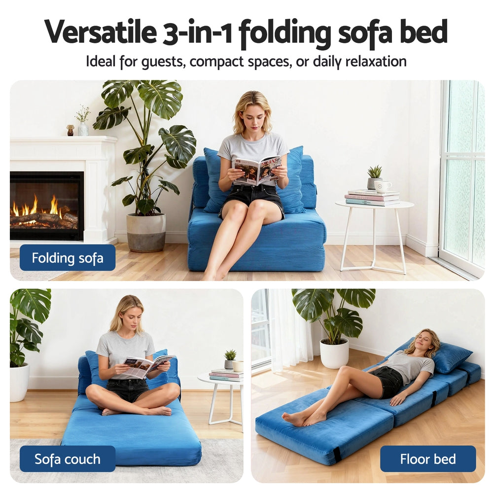 Artiss Convertible Folding Sofa Bed Armless Lounger Foam Floor Sofas Futons Couches SB-B-COMP-1010-BU