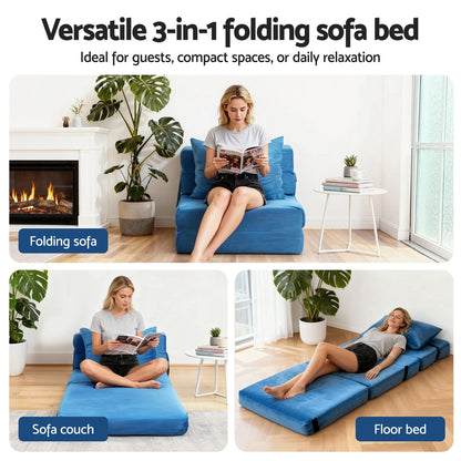 Artiss Convertible Folding Sofa Bed Armless Lounger Foam Floor Sofas Futons Couches SB-B-COMP-1010-BU