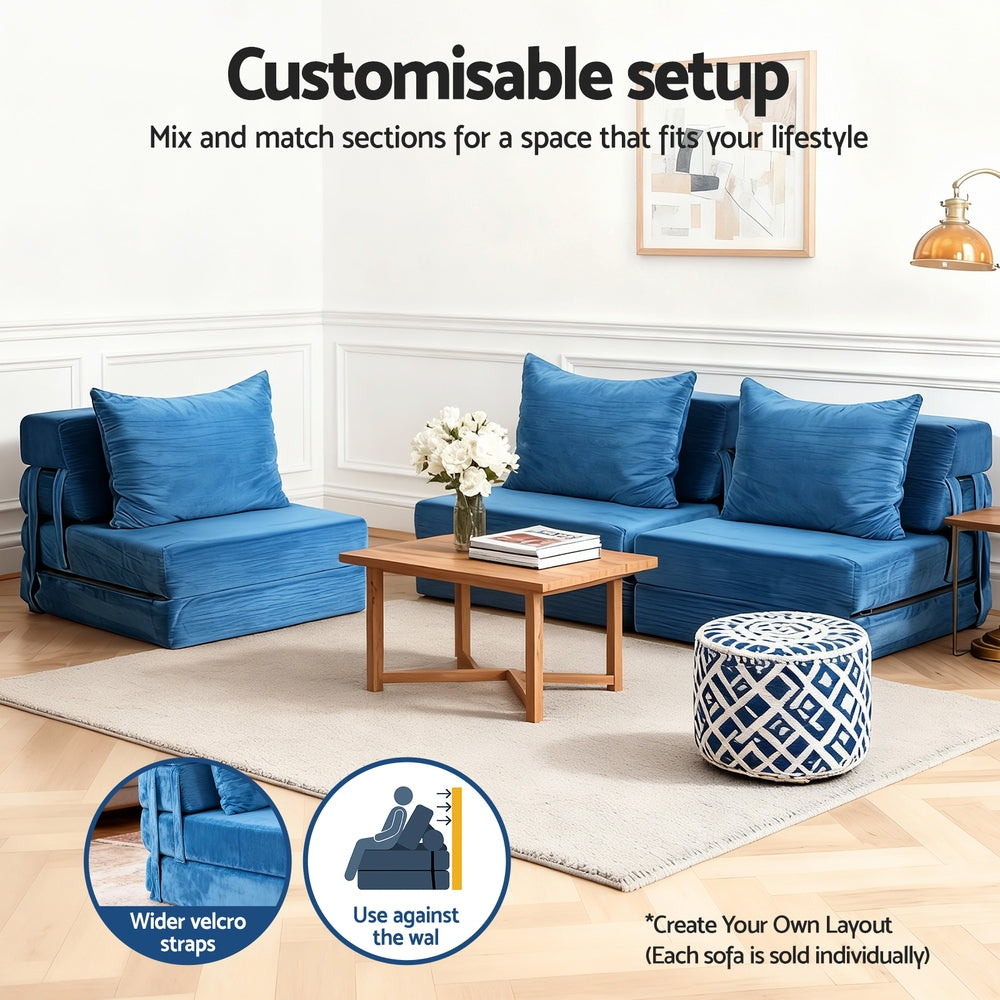 Artiss Convertible Folding Sofa Bed Armless Lounger Foam Floor Sofas Futons Couches SB-B-COMP-1010-BU