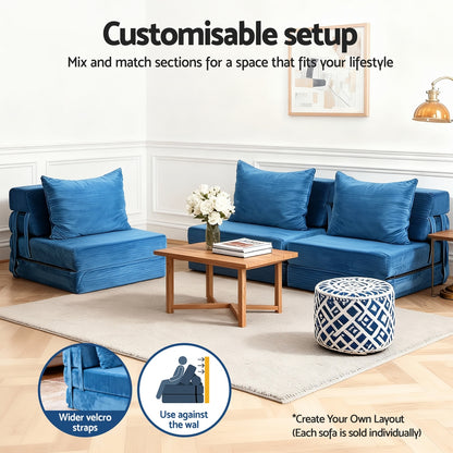 Artiss Convertible Folding Sofa Bed Armless Lounger Foam Floor Sofas Futons Couches SB-B-COMP-1010-BU