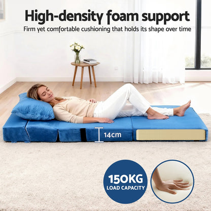 Artiss Convertible Folding Sofa Bed Armless Lounger Foam Floor Sofas Futons Couches SB-B-COMP-1010-BU