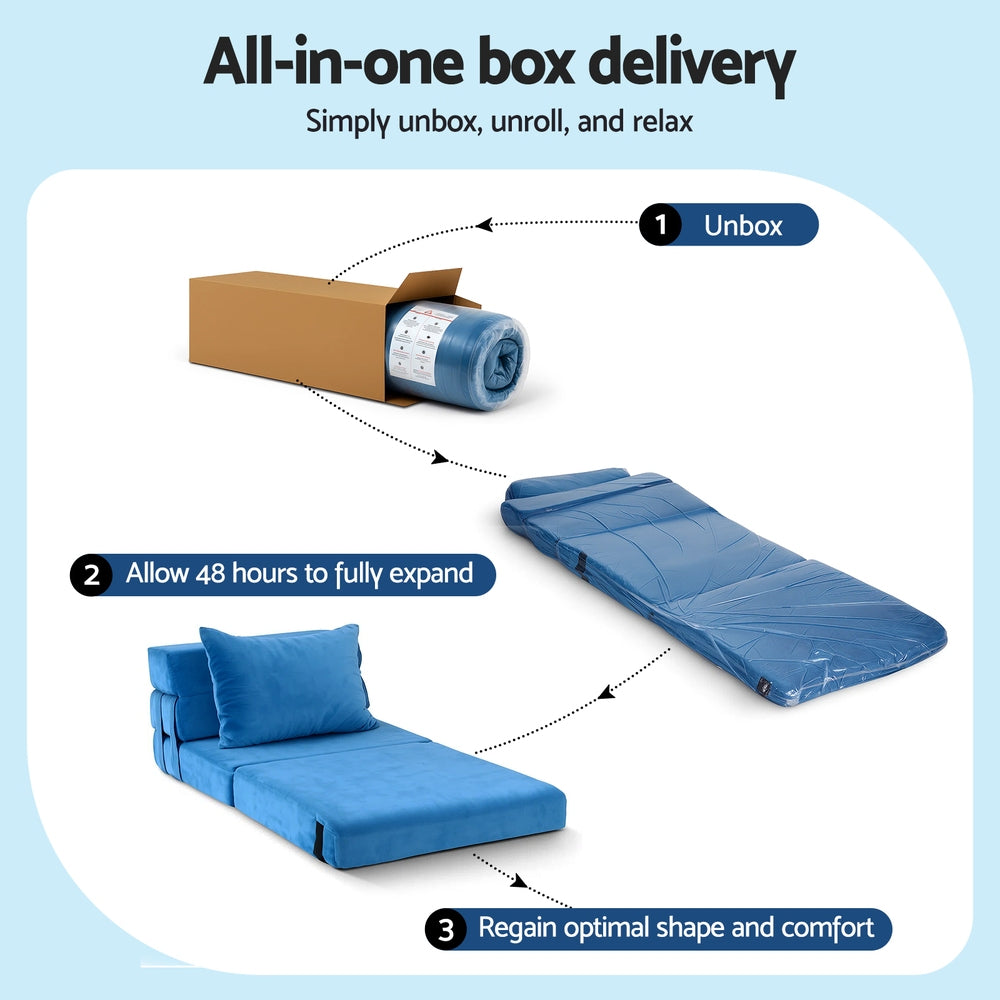 Artiss Convertible Folding Sofa Bed Armless Lounger Foam Floor Sofas Futons Couches SB-B-COMP-1010-BU