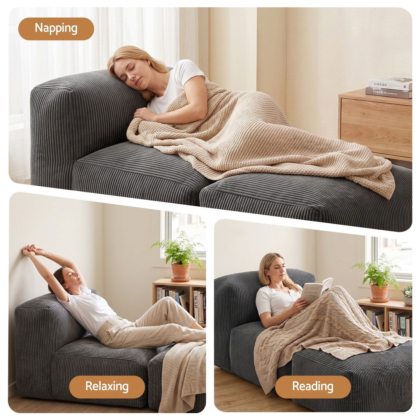 Artiss Foldable Bean Bag Sofa Bed Cloud Couch Boneless Floor Lounger Chair Grey SB-B-COMP-BBC-GY