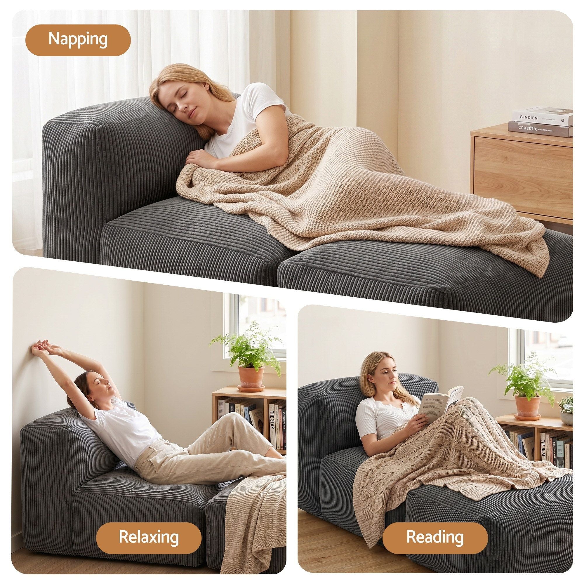 Artiss Foldable Bean Bag Sofa Bed Cloud Couch Boneless Floor Lounger Chair Grey SB-B-COMP-BBC-GY