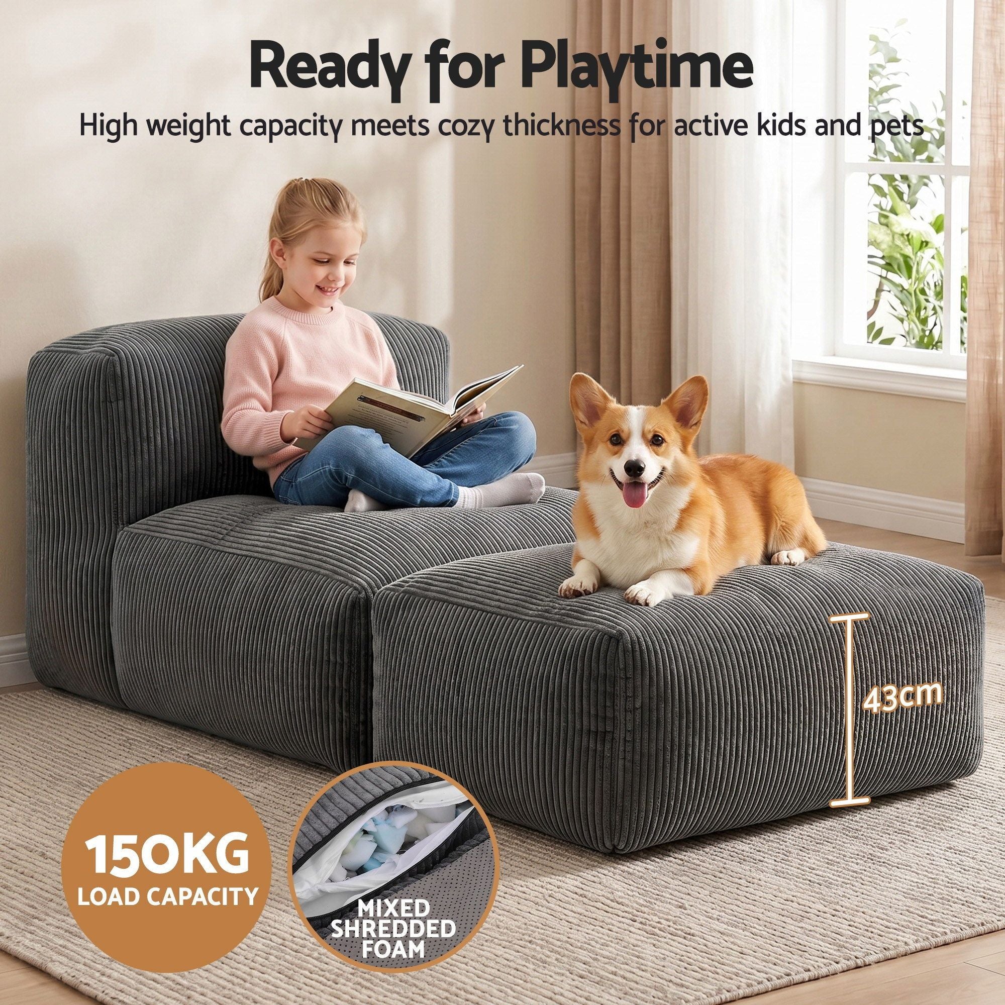 Artiss Foldable Bean Bag Sofa Bed Cloud Couch Boneless Floor Lounger Chair Grey SB-B-COMP-BBC-GY