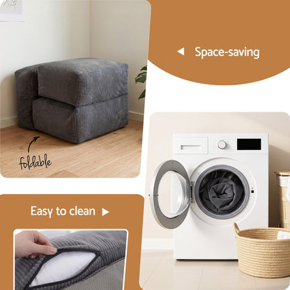 Artiss Foldable Bean Bag Sofa Bed Cloud Couch Boneless Floor Lounger Chair Grey SB-B-COMP-BBC-GY