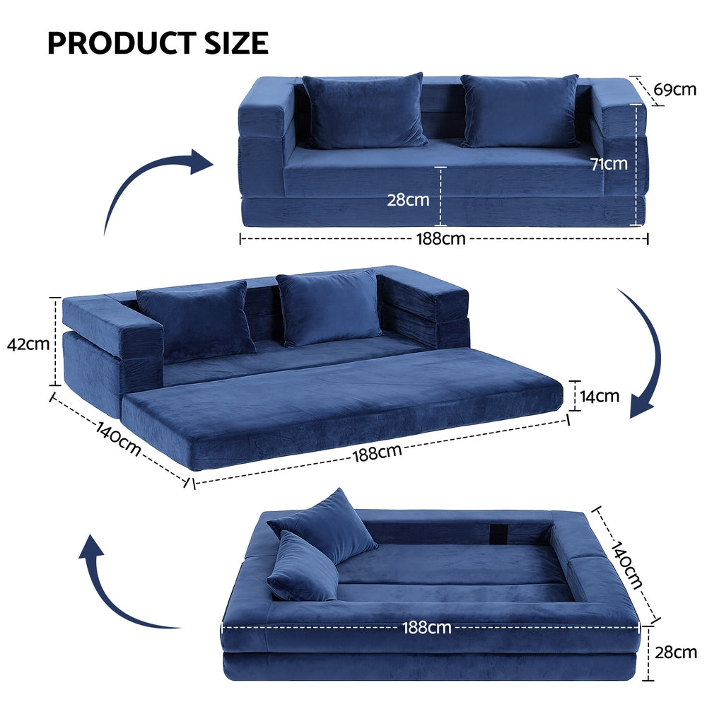 Artiss Convertible Folding Sofa Bed Pull Out Mattress Foldable Lounge Couch Chair SB-B-COMP-DBED-BL