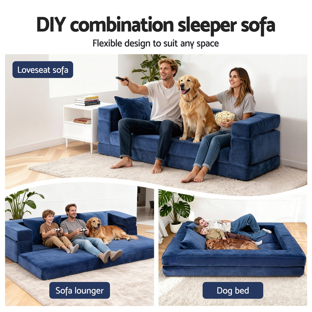 Artiss Convertible Folding Sofa Bed Pull Out Mattress Foldable Lounge Couch Chair SB-B-COMP-DBED-BL