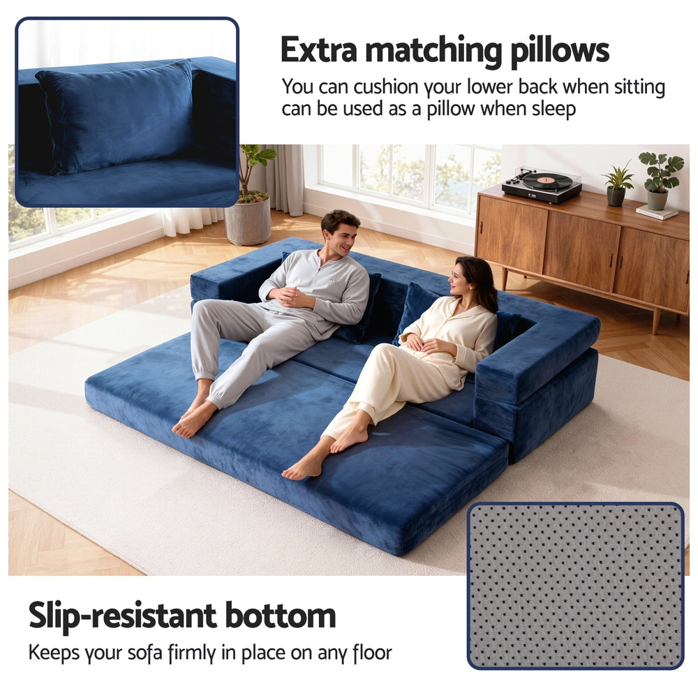 Artiss Convertible Folding Sofa Bed Pull Out Mattress Foldable Lounge Couch Chair SB-B-COMP-DBED-BL