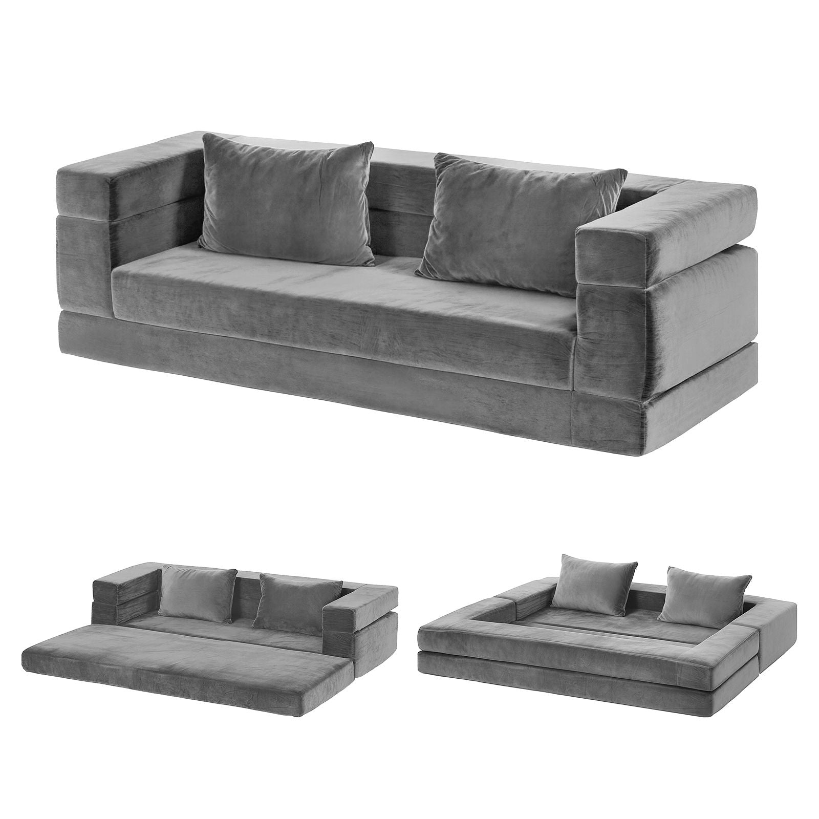 Artiss Convertible Folding Sofa Bed Pull Out Mattress Foldable Lounge Couch Grey SB-B-COMP-DBED-GY