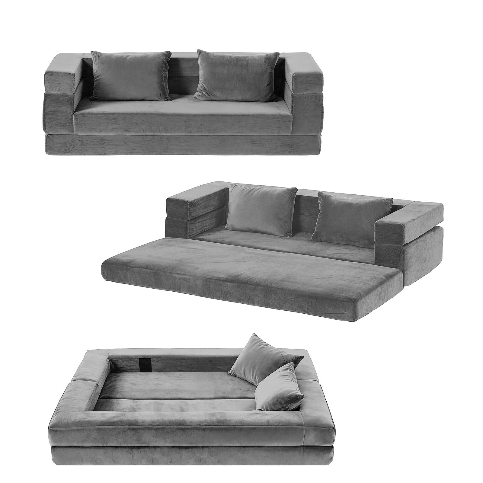 Artiss Convertible Folding Sofa Bed Pull Out Mattress Foldable Lounge Couch Grey SB-B-COMP-DBED-GY