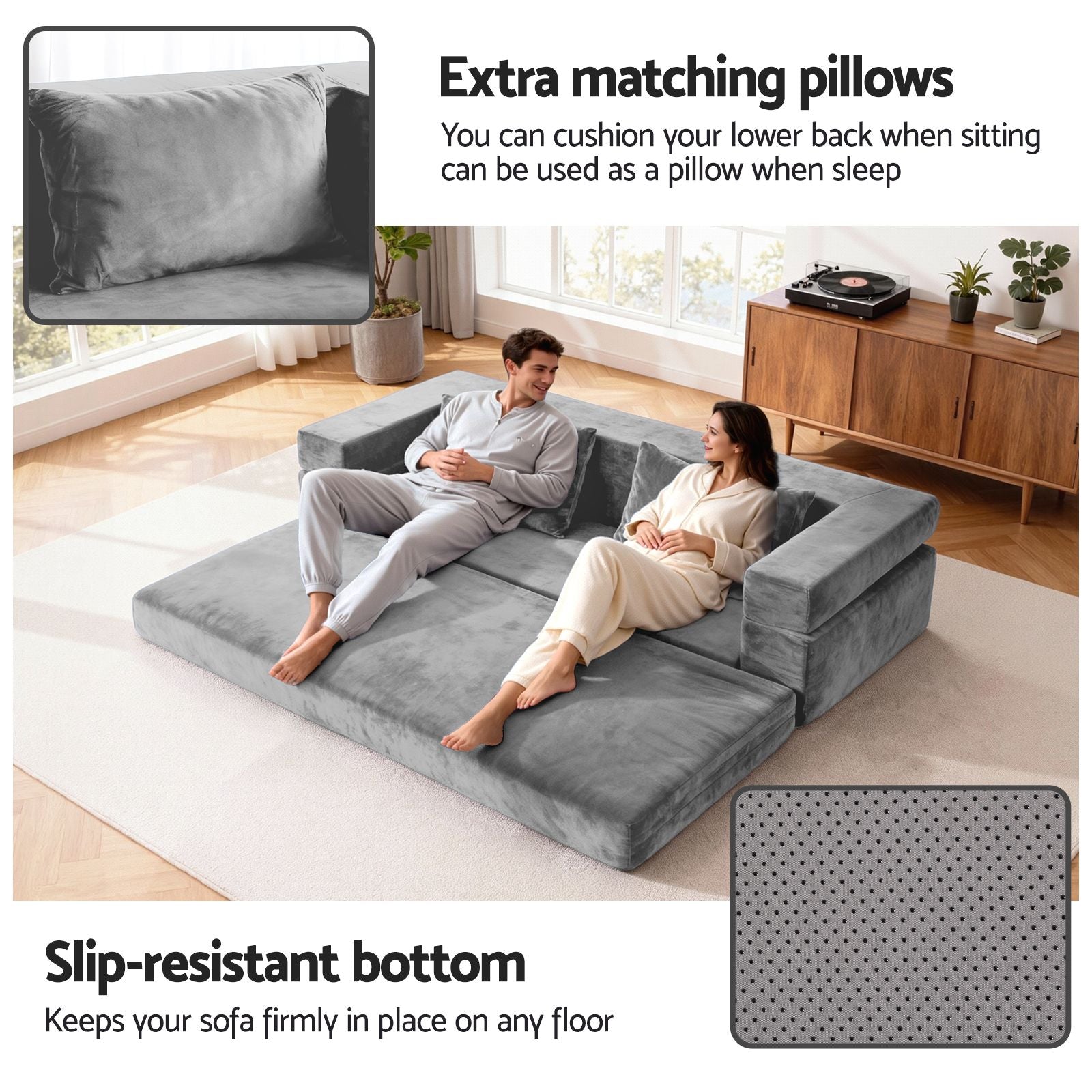 Artiss Convertible Folding Sofa Bed Pull Out Mattress Foldable Lounge Couch Grey SB-B-COMP-DBED-GY