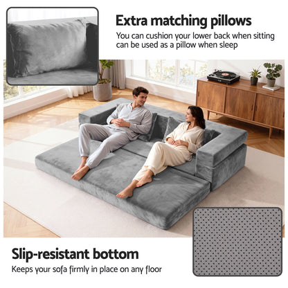 Artiss Convertible Folding Sofa Bed Pull Out Mattress Foldable Lounge Couch Grey SB-B-COMP-DBED-GY