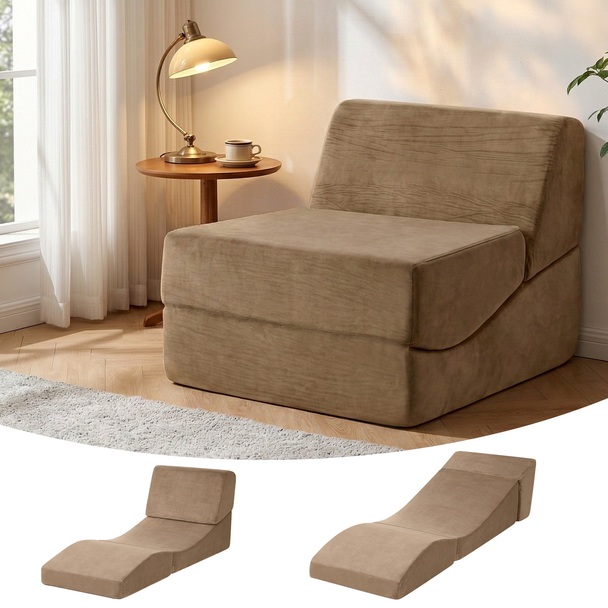Artiss Folding Sofa Bed Convertible Armless Foam Floor Futon Lounger Couch Brown SB-B-FOLD-BR