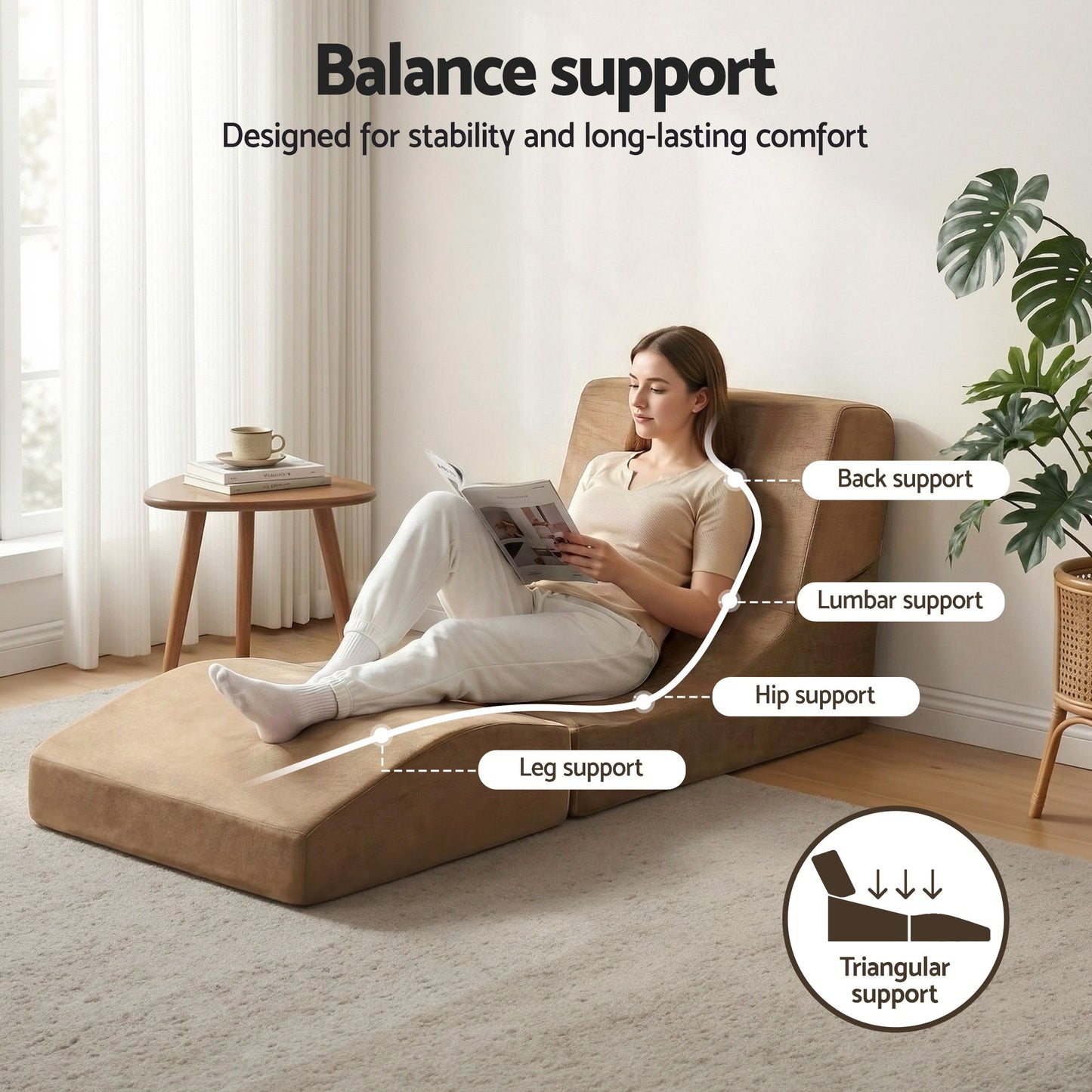 Artiss Folding Sofa Bed Convertible Armless Foam Floor Futon Lounger Couch Brown SB-B-FOLD-BR