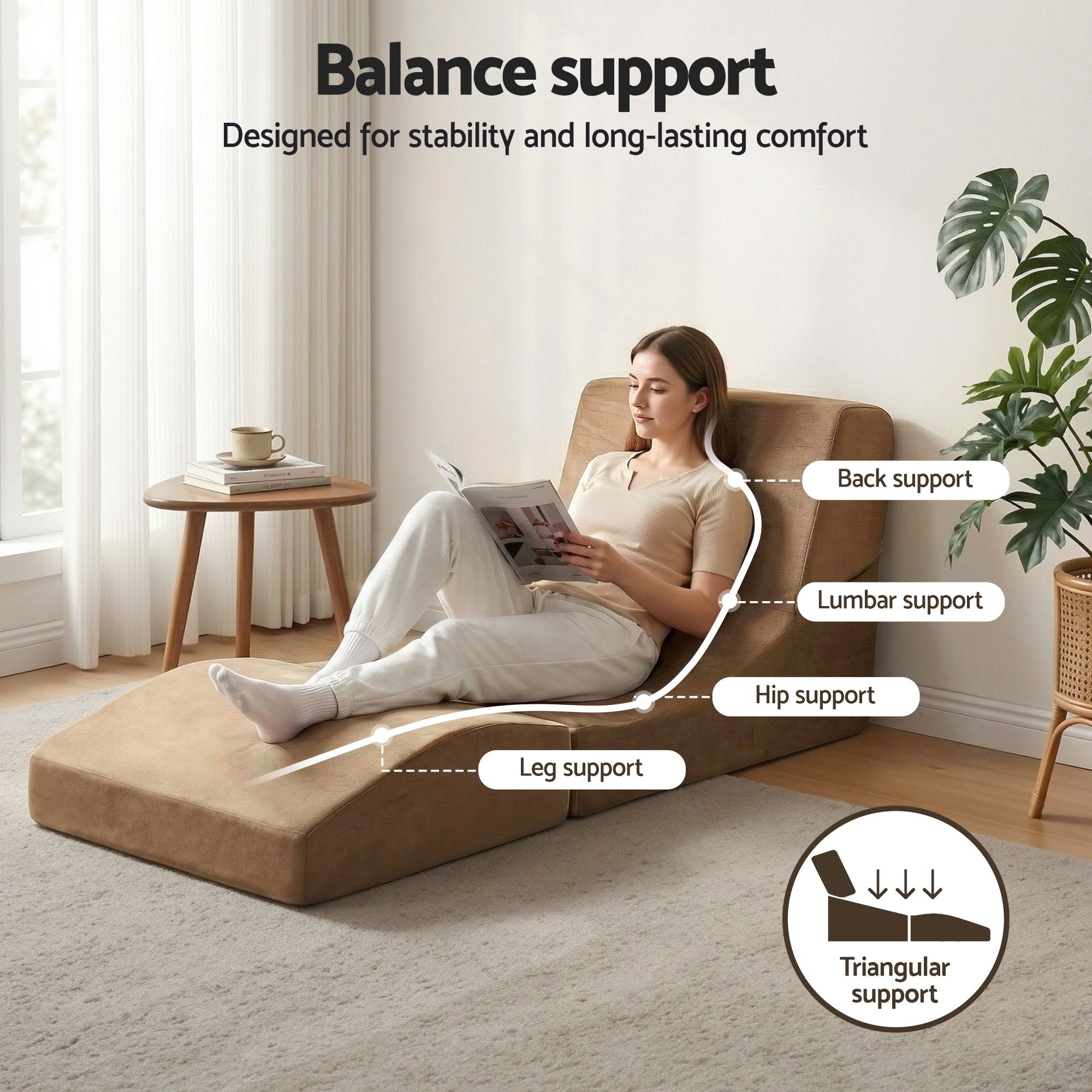 Artiss Folding Sofa Bed Convertible Armless Foam Floor Futon Lounger Couch Brown SB-B-FOLD-BR