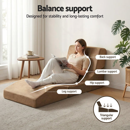 Artiss Folding Sofa Bed Convertible Armless Foam Floor Futon Lounger Couch Brown SB-B-FOLD-BR