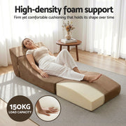 Artiss Folding Sofa Bed Convertible Armless Foam Floor Futon Lounger Couch Brown SB-B-FOLD-BR