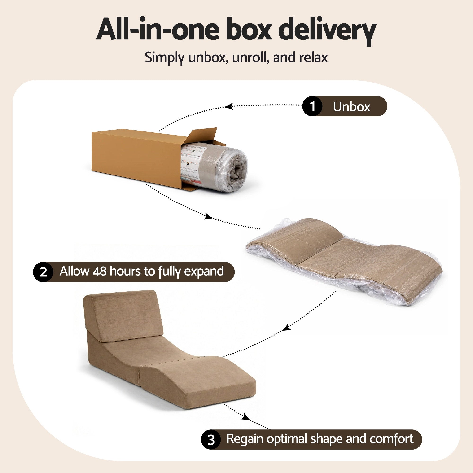 Artiss Folding Sofa Bed Convertible Armless Foam Floor Futon Lounger Couch Brown SB-B-FOLD-BR