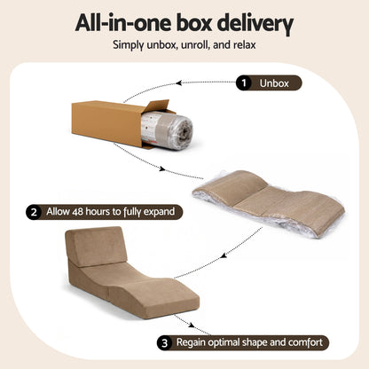 Artiss Folding Sofa Bed Convertible Armless Foam Floor Futon Lounger Couch Brown SB-B-FOLD-BR