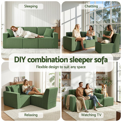 Artiss Modular 3-Seater Sofa Bed Convertible Sectional Floor Couch with Deep Seat SB-B-SOFA-3SEAT-GN