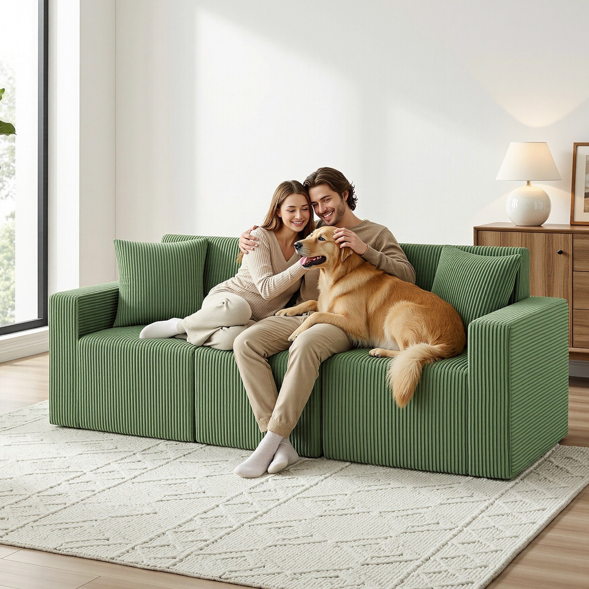 Artiss Modular 3-Seater Sofa Bed Convertible Sectional Floor Couch with Deep Seat SB-B-SOFA-3SEAT-GN