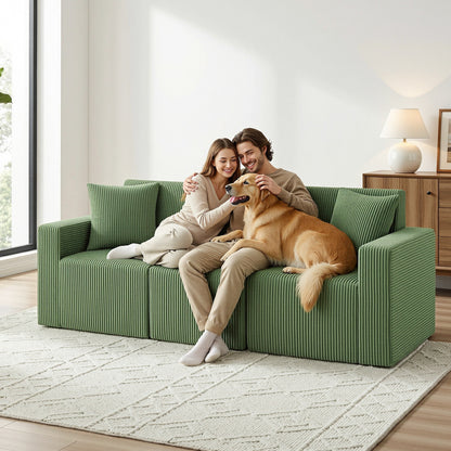 Artiss Modular 3-Seater Sofa Bed Convertible Sectional Floor Couch with Deep Seat SB-B-SOFA-3SEAT-GN