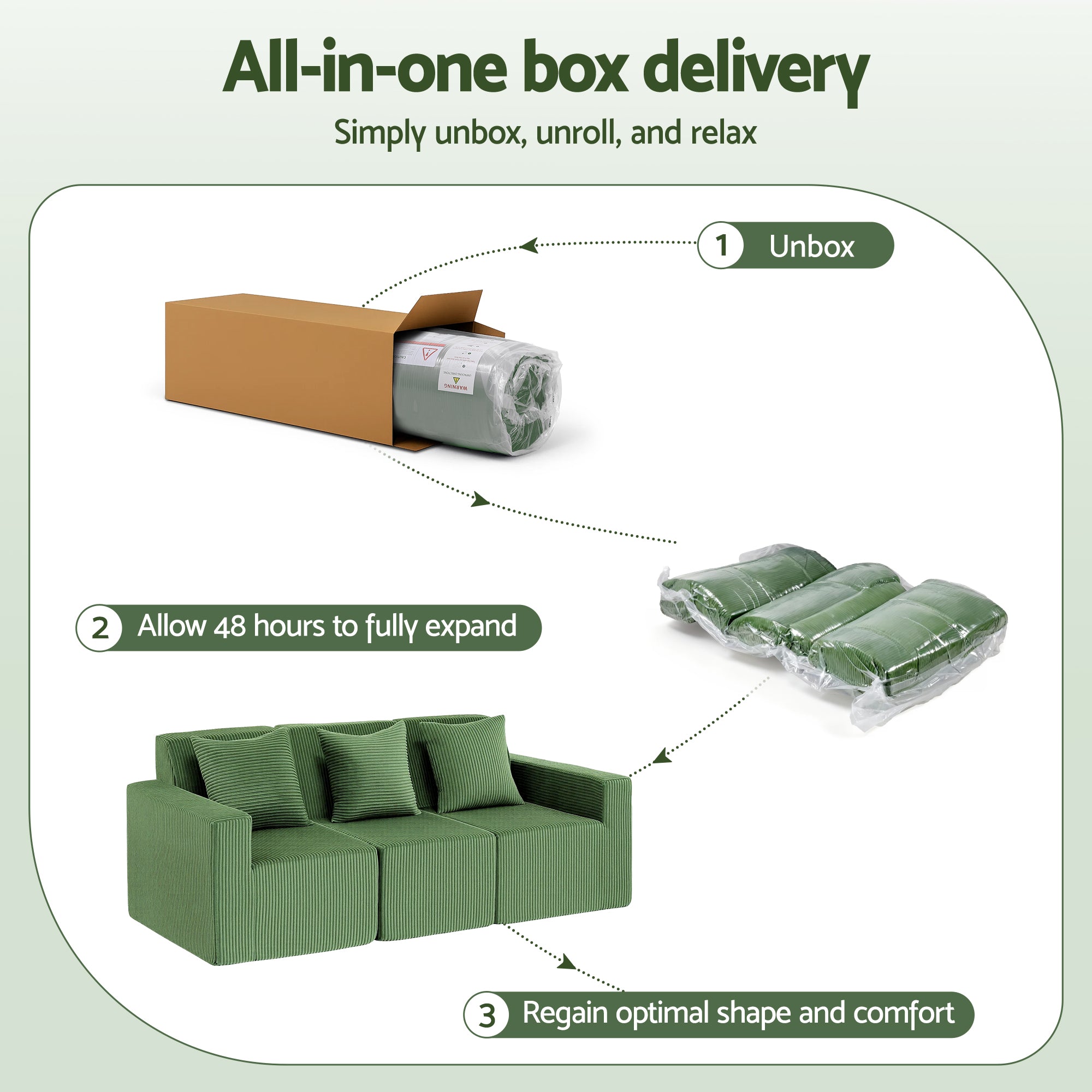 Artiss Modular 3-Seater Sofa Bed Convertible Sectional Floor Couch with Deep Seat SB-B-SOFA-3SEAT-GN