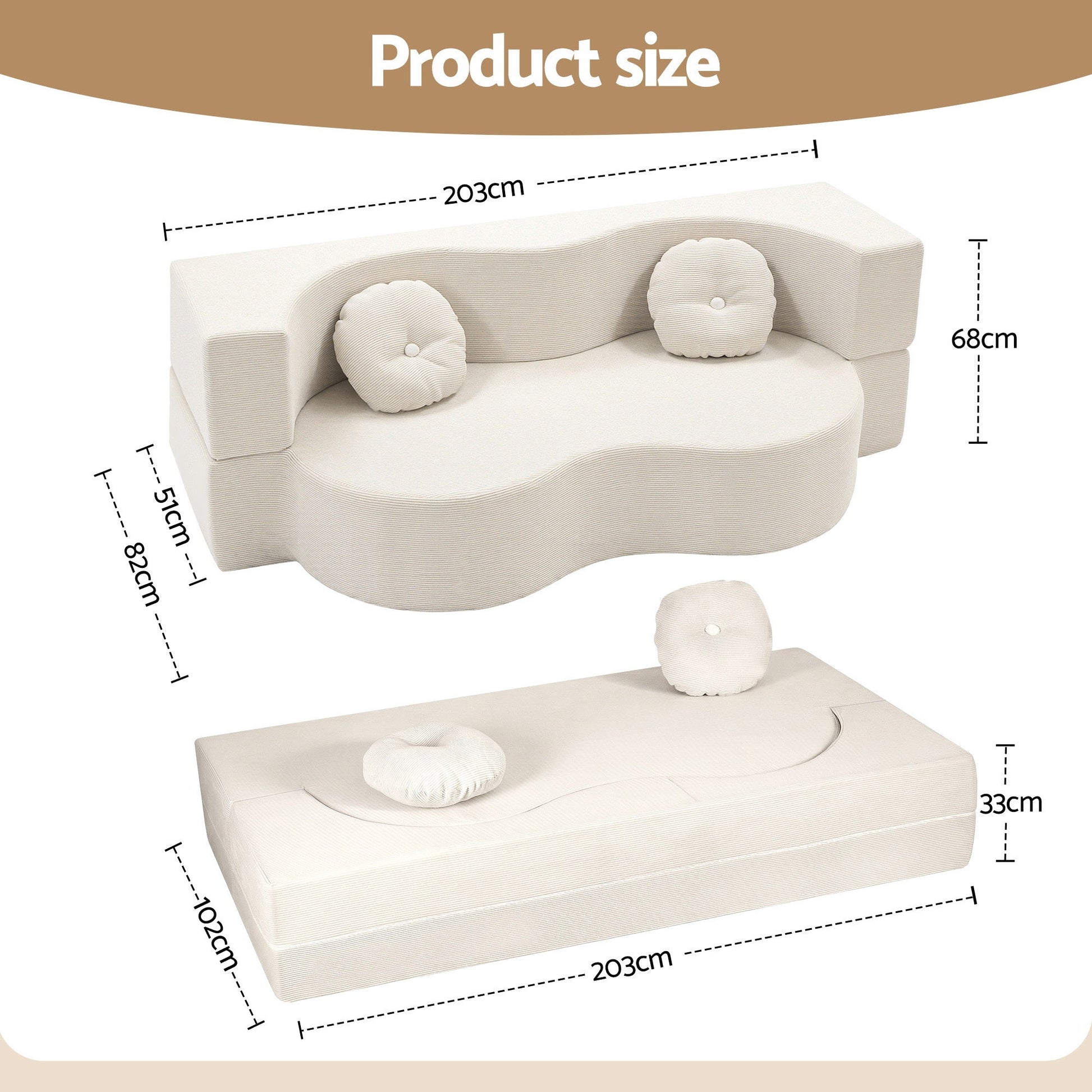 Artiss Folding Sofa Bed Floor Couch 2-in-1 Convertible Futon Loveseat Beige SB-B-SOFA-FD-BG